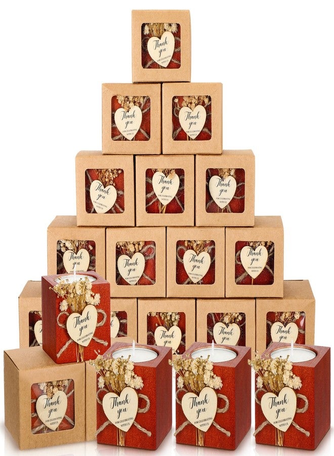 Jingmore 50 Sets Wedding Candles Favors Bridal Shower Thank You Gifts for Guest Christmas Rustic Wood Candle Holders Bulk Tealight Holder Baptism Favors(Dark Brown) - Image 1